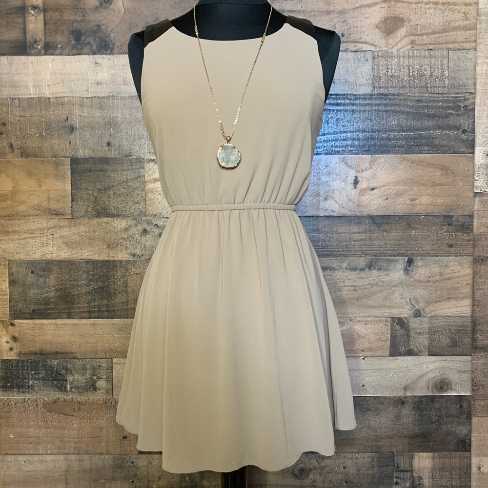 Tan Mini Dress with Vegan Leather - F21- size S